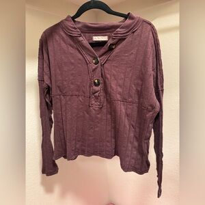 Free People We The Free Mix Ribbed Purple Henley Long Sleeve Top - XS - GUC